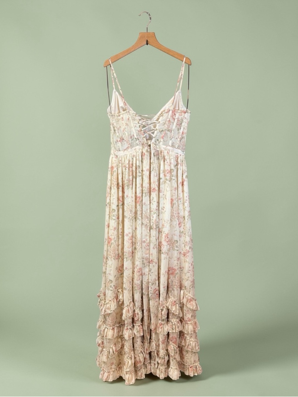 V. Chapman Floral Corset Maxi Dress Lace Up Back Ruffle Hem Size 8 NWT - Picture 6 of 17